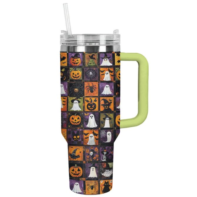Halloween Patchwork Custom Stanley Quencher 40Oz Stainless Steel Tumbler With Handle - Image 13