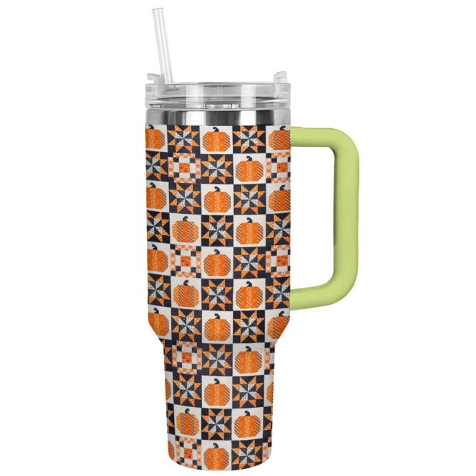 Halloween Patchwork Custom Stanley Quencher 40Oz Stainless Steel Tumbler With Handle - Image 11