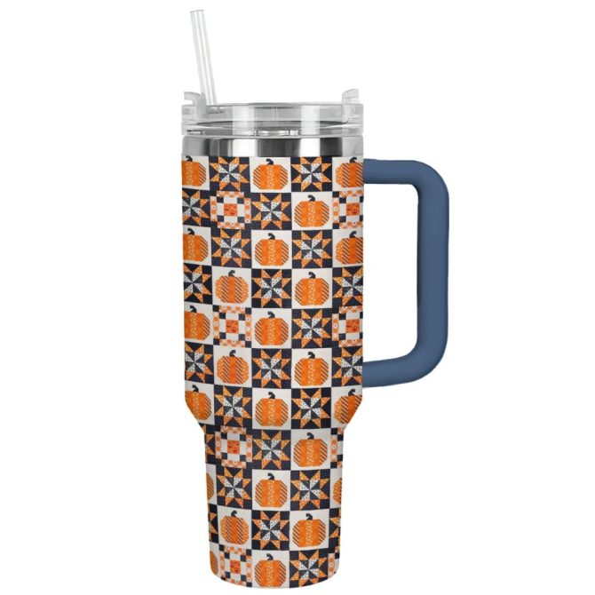 Halloween Patchwork Custom Stanley Quencher 40Oz Stainless Steel Tumbler With Handle - Image 12