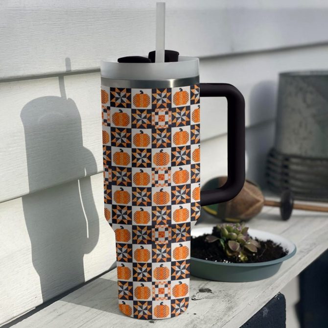 Halloween Patchwork Custom Stanley Quencher 40Oz Stainless Steel Tumbler With Handle - Image 2