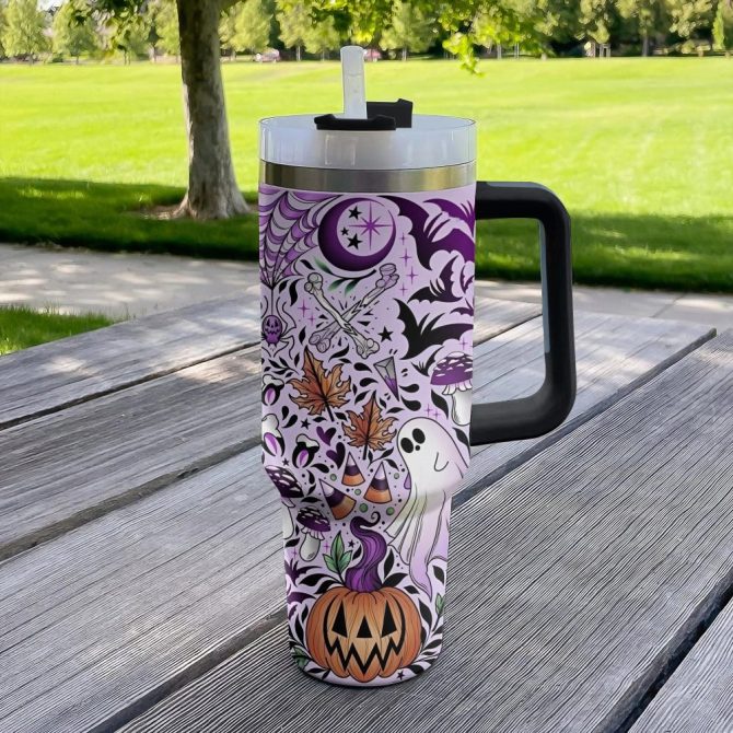 Halloween Pattern Custom Stanley Quencher 40Oz Stainless Steel Tumbler With Handle - Image 2