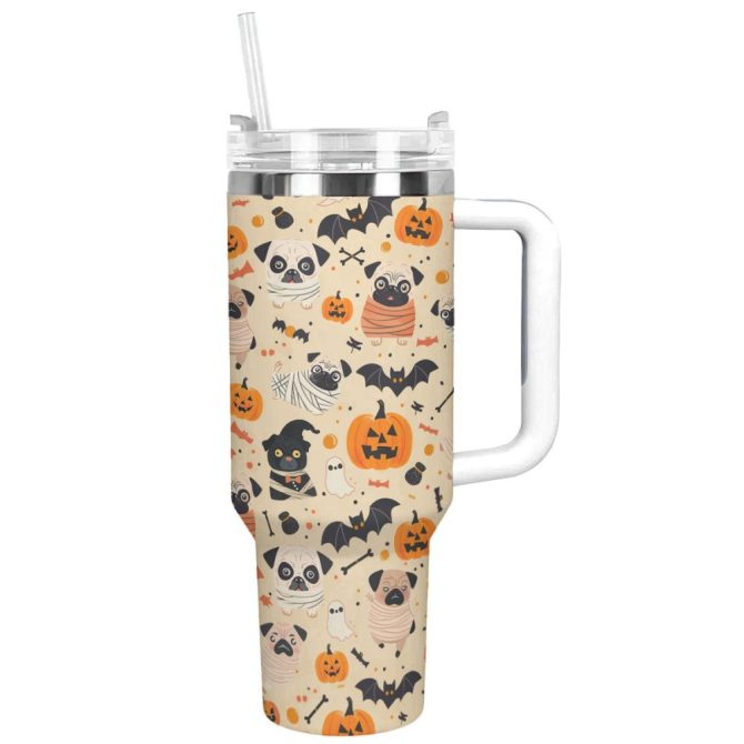 Halloween Pug Mummy Custom Stanley Quencher 40Oz Stainless Steel Tumbler With Handle - Image 13