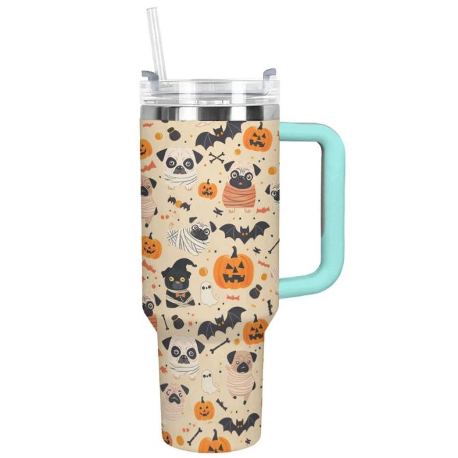 Halloween Pug Mummy Custom Stanley Quencher 40Oz Stainless Steel Tumbler With Handle - Image 14