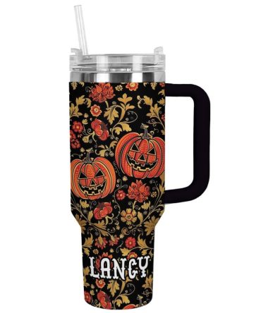 Halloween Pumpkin Custom Stanley Quencher 40Oz Stainless Steel Tumbler With Handle