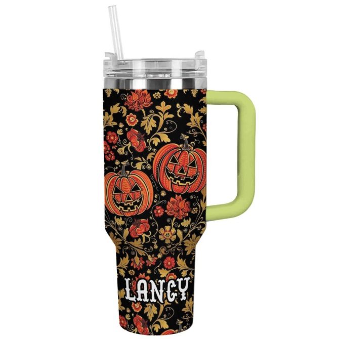 Halloween Pumpkin Custom Stanley Quencher 40Oz Stainless Steel Tumbler With Handle - Image 11