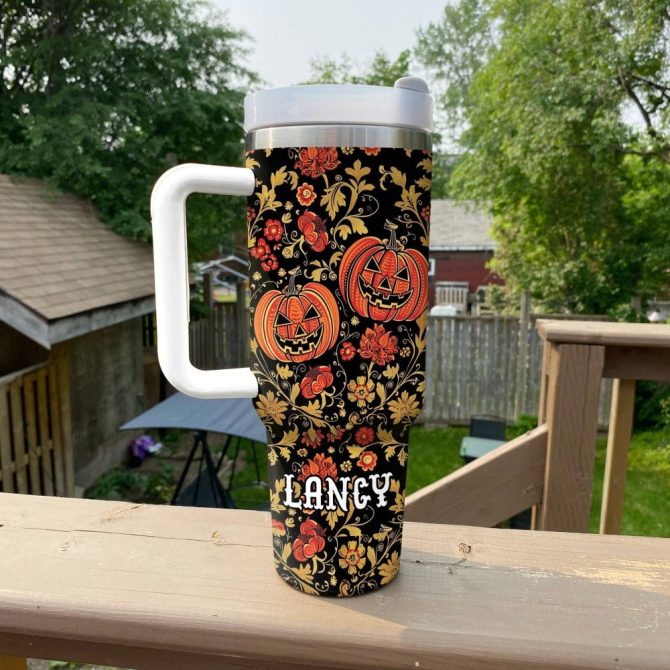 Halloween Pumpkin Custom Stanley Quencher 40Oz Stainless Steel Tumbler With Handle - Image 4
