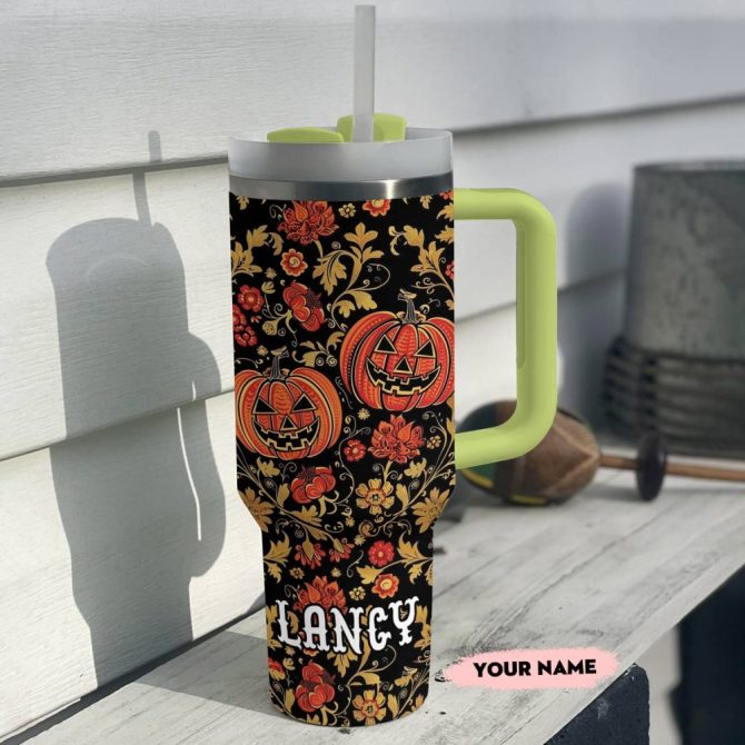 Halloween Pumpkin Custom Stanley Quencher 40Oz Stainless Steel Tumbler With Handle - Image 3