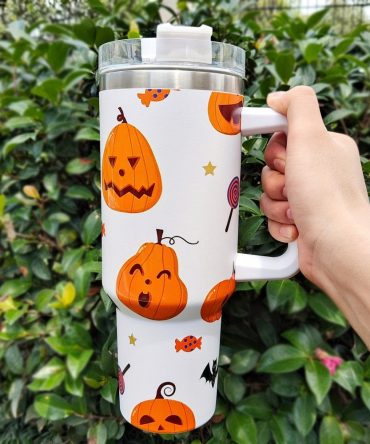 Halloween Pumpkin Custom Stanley Quencher 40Oz Stainless Steel Tumbler With Handle