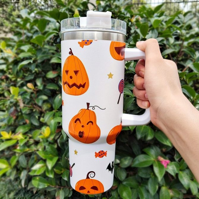 Halloween Pumpkin Custom Stanley Quencher 40Oz Stainless Steel Tumbler With Handle