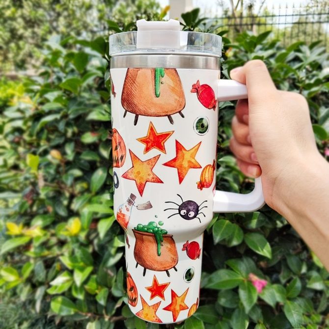 Halloween Pumpkin Custom Stanley Quencher 40Oz Stainless Steel Tumbler With Handle