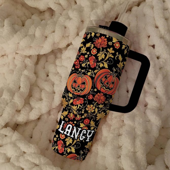 Halloween Pumpkin Custom Stanley Quencher 40Oz Stainless Steel Tumbler With Handle - Image 2