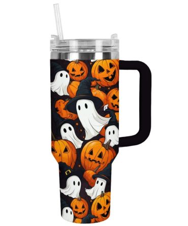 Halloween Pumpkin Ghosts Custom Stanley Quencher 40Oz Stainless Steel Tumbler With Handle