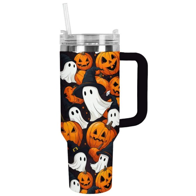 Halloween Pumpkin Ghosts Custom Stanley Quencher 40Oz Stainless Steel Tumbler With Handle