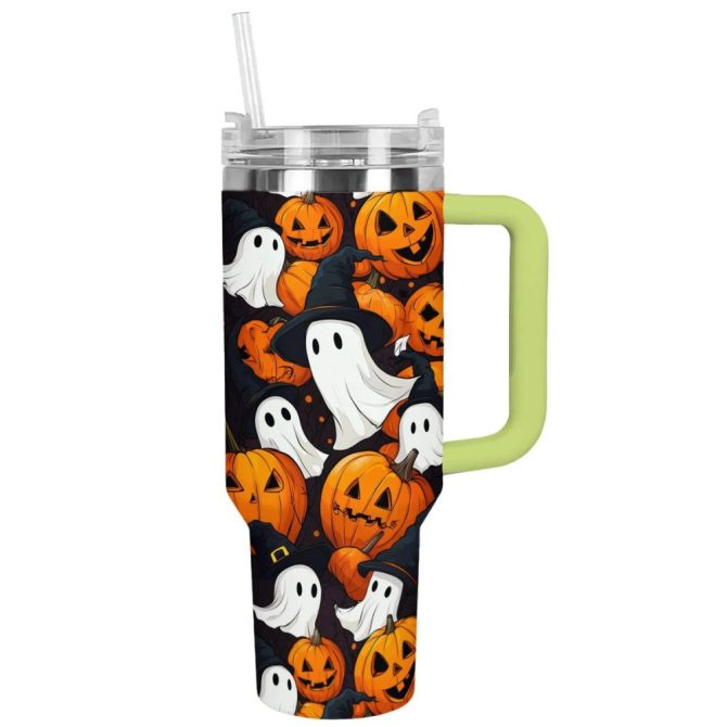 Halloween Pumpkin Ghosts Custom Stanley Quencher 40Oz Stainless Steel Tumbler With Handle - Image 14