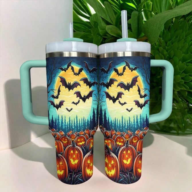 Halloween Pumpkin Patch Custom Stanley Quencher 40Oz Stainless Steel Tumbler With Handle - Image 3