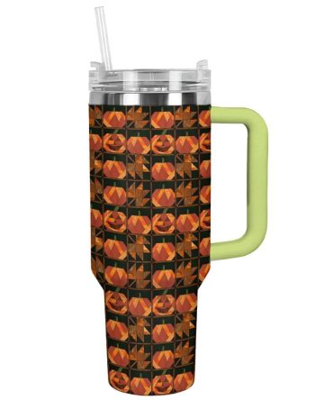 Halloween Pumpkin Patchwork Custom Stanley Quencher 40Oz Stainless Steel Tumbler With Handle