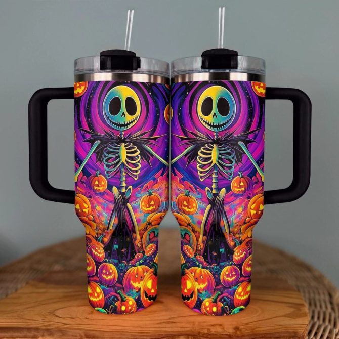 Halloween Pumpkin Skull Custom Stanley Quencher 40Oz Stainless Steel Tumbler With Handle - Image 3