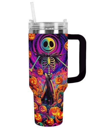 Halloween Pumpkin Skull Custom Stanley Quencher 40Oz Stainless Steel Tumbler With Handle