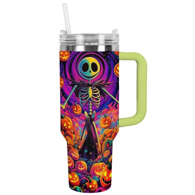 Halloween Pumpkin Skull Custom Stanley Quencher 40Oz Stainless Steel Tumbler With Handle - Image 14