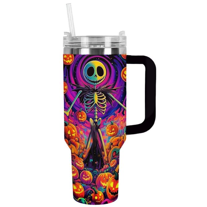 Halloween Pumpkin Skull Custom Stanley Quencher 40Oz Stainless Steel Tumbler With Handle - Image 12