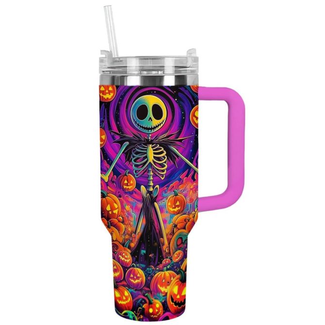 Halloween Pumpkin Skull Custom Stanley Quencher 40Oz Stainless Steel Tumbler With Handle - Image 13