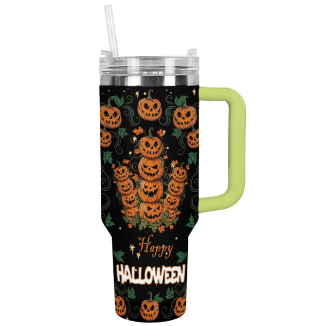 Halloween Pumpkin Stack Custom Stanley Quencher 40Oz Stainless Steel Tumbler With Handle - Image 13