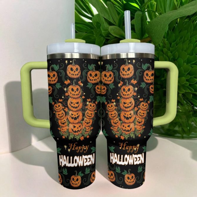 Halloween Pumpkin Stack Custom Stanley Quencher 40Oz Stainless Steel Tumbler With Handle - Image 4