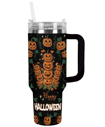 Halloween Pumpkin Stack Custom Stanley Quencher 40Oz Stainless Steel Tumbler With Handle