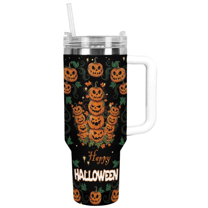 Halloween Pumpkin Stack Custom Stanley Quencher 40Oz Stainless Steel Tumbler With Handle - Image 12