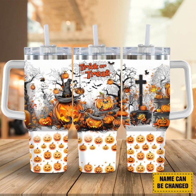 Halloween Pumpkin Trick Or Treat Custom Stanley Quencher 40Oz Stainless Steel Tumbler With Handle - Image 12