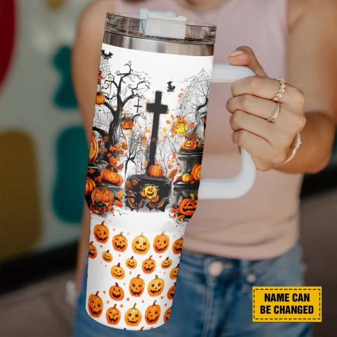 Halloween Pumpkin Trick Or Treat Custom Stanley Quencher 40Oz Stainless Steel Tumbler With Handle - Image 4