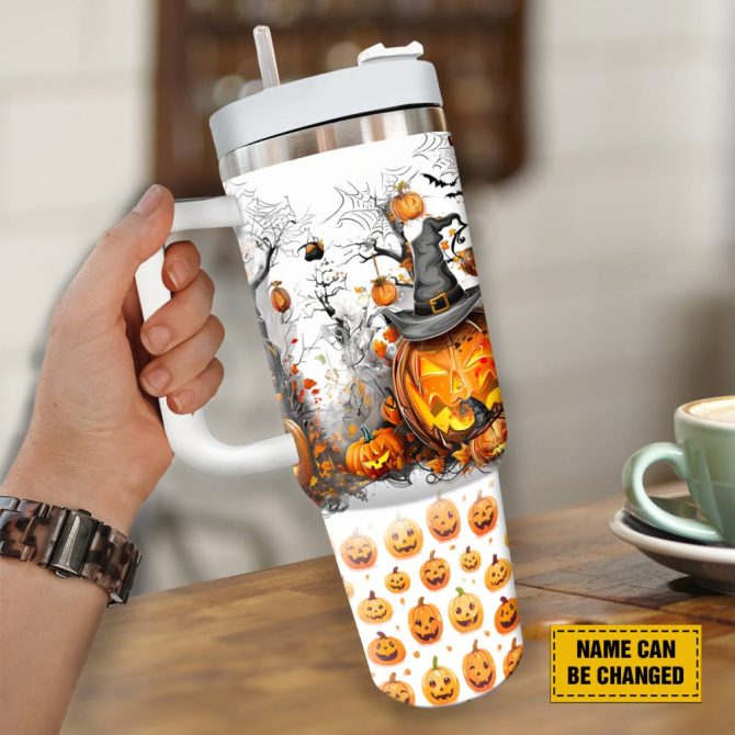 Halloween Pumpkin Trick Or Treat Custom Stanley Quencher 40Oz Stainless Steel Tumbler With Handle - Image 5