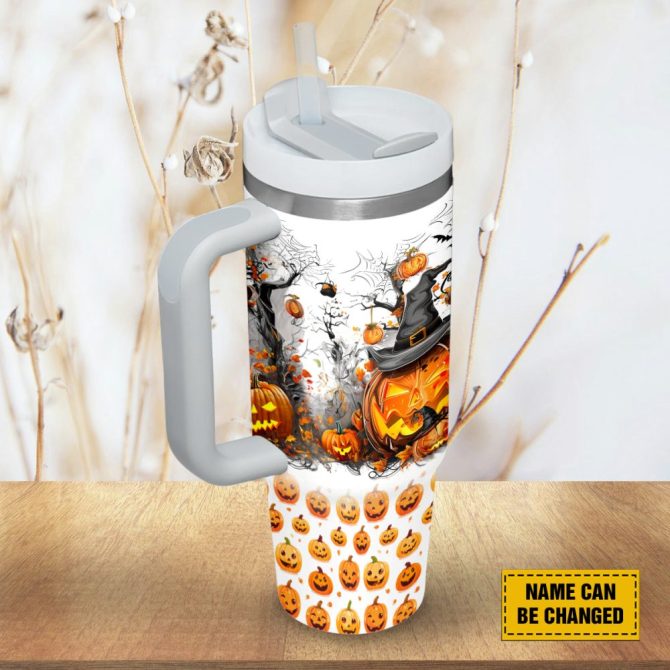 Halloween Pumpkin Trick Or Treat Custom Stanley Quencher 40Oz Stainless Steel Tumbler With Handle - Image 6