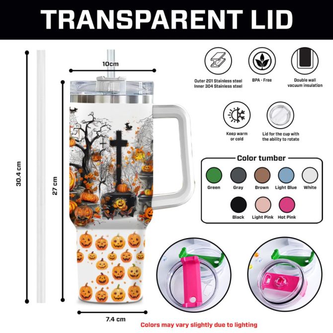 Halloween Pumpkin Trick Or Treat Custom Stanley Quencher 40Oz Stainless Steel Tumbler With Handle - Image 10