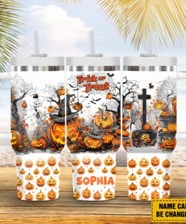 Halloween Pumpkin Trick Or Treat Custom Stanley Quencher 40Oz Stainless Steel Tumbler With Handle