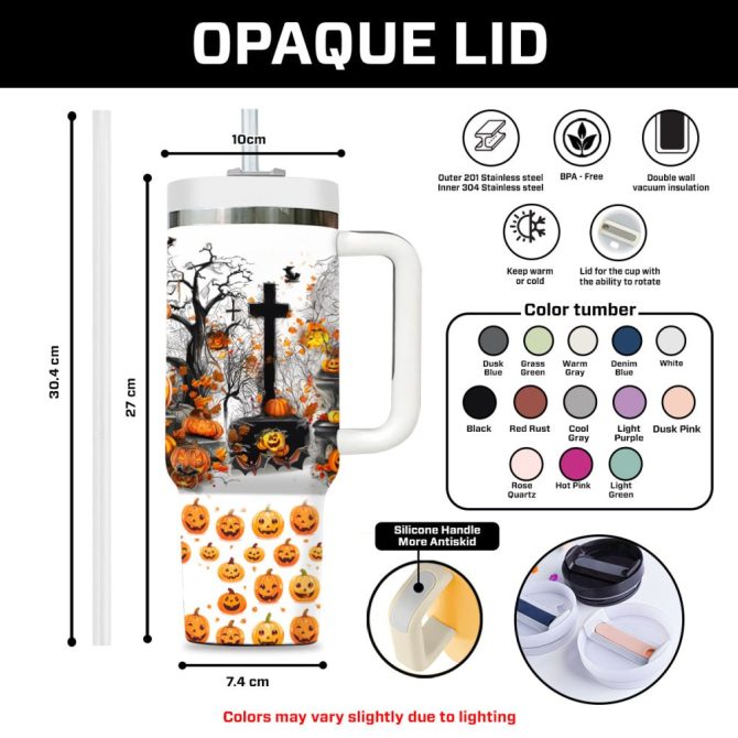 Halloween Pumpkin Trick Or Treat Custom Stanley Quencher 40Oz Stainless Steel Tumbler With Handle - Image 9