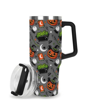 Halloween Pumpkin Witch Custom Stanley Quencher 40Oz Stainless Steel Tumbler With Handle
