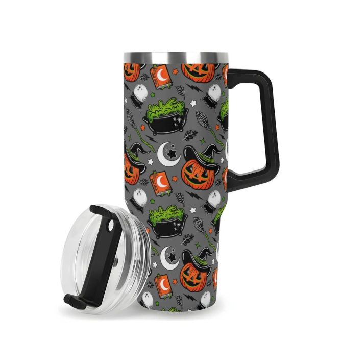 Halloween Pumpkin Witch Custom Stanley Quencher 40Oz Stainless Steel Tumbler With Handle