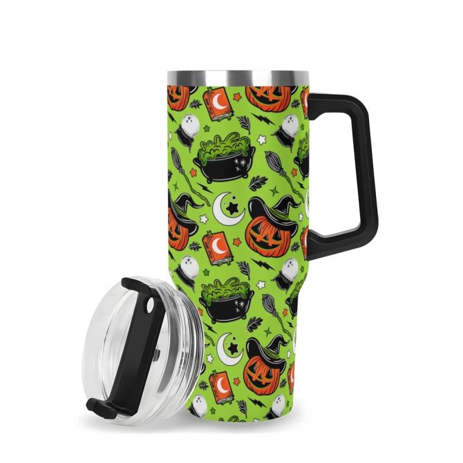 Halloween Pumpkin Witch Custom Stanley Quencher 40Oz Stainless Steel Tumbler With Handle
