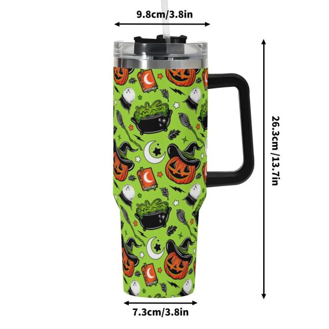 Halloween Pumpkin Witch Custom Stanley Quencher 40Oz Stainless Steel Tumbler With Handle - Image 6