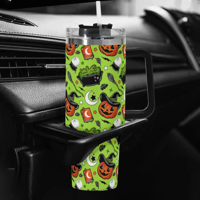 Halloween Pumpkin Witch Custom Stanley Quencher 40Oz Stainless Steel Tumbler With Handle - Image 5