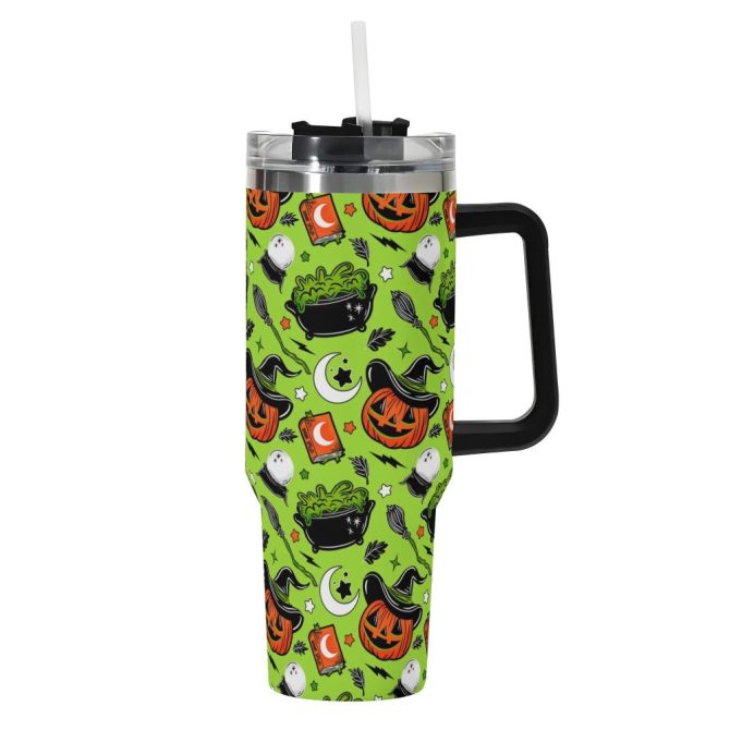 Halloween Pumpkin Witch Custom Stanley Quencher 40Oz Stainless Steel Tumbler With Handle - Image 2