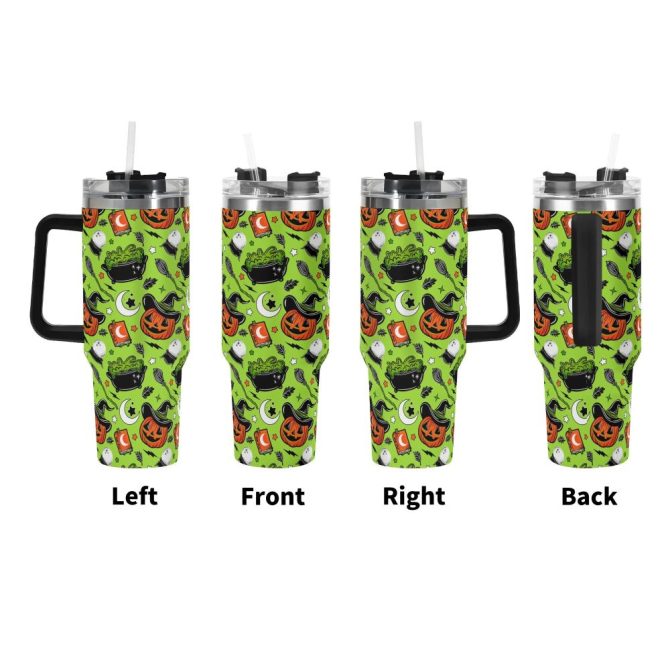 Halloween Pumpkin Witch Custom Stanley Quencher 40Oz Stainless Steel Tumbler With Handle - Image 3