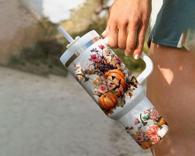 Halloween Pumpkins Custom Stanley Quencher 40Oz Stainless Steel Tumbler - Image 5