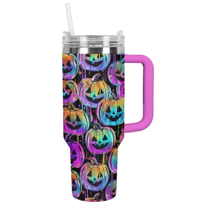 Halloween Pumpkins Custom Stanley Quencher 40Oz Stainless Steel Tumbler With Handle