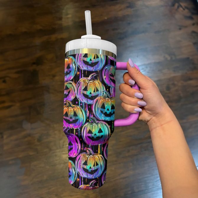 Halloween Pumpkins Custom Stanley Quencher 40Oz Stainless Steel Tumbler With Handle - Image 2