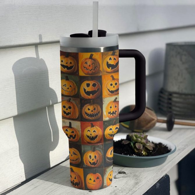 Halloween Pumpkins Custom Stanley Quencher 40Oz Stainless Steel Tumbler With Handle - Image 2