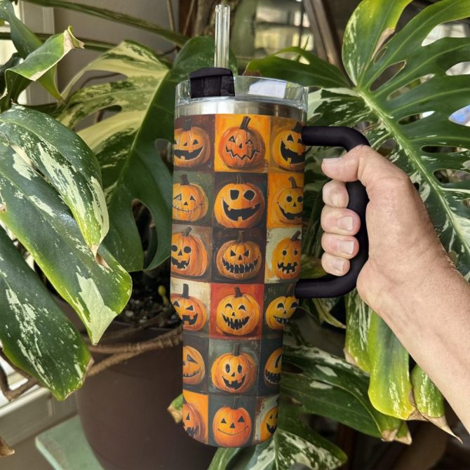 Halloween Pumpkins Custom Stanley Quencher 40Oz Stainless Steel Tumbler With Handle - Image 3