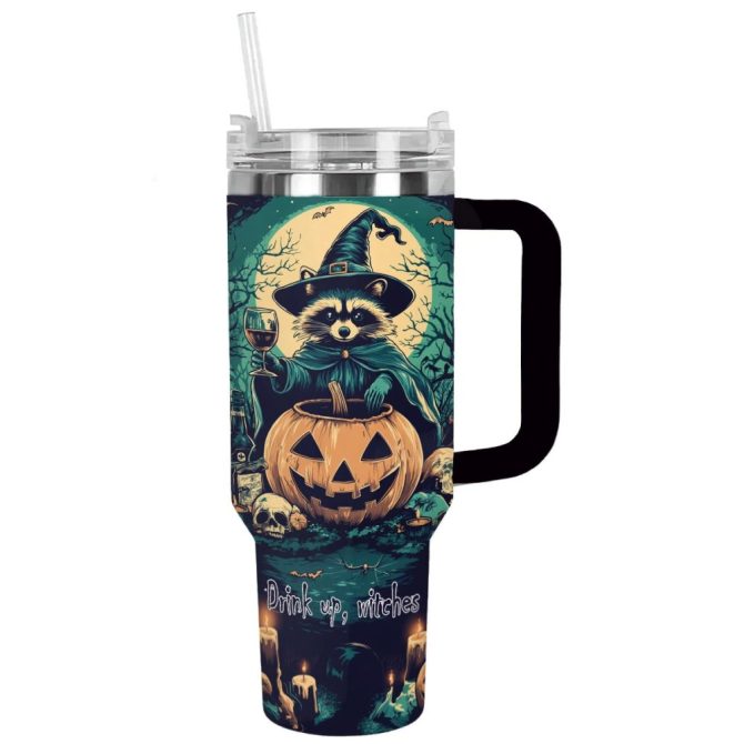 Halloween Raccoon Witches Brew Custom Stanley Quencher 40Oz Stainless Steel Tumbler With Handle