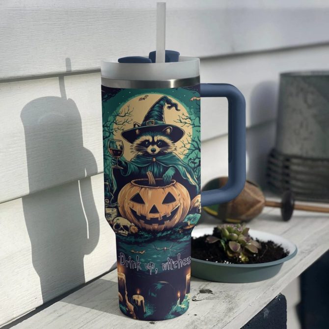 Halloween Raccoon Witches Brew Custom Stanley Quencher 40Oz Stainless Steel Tumbler With Handle - Image 2